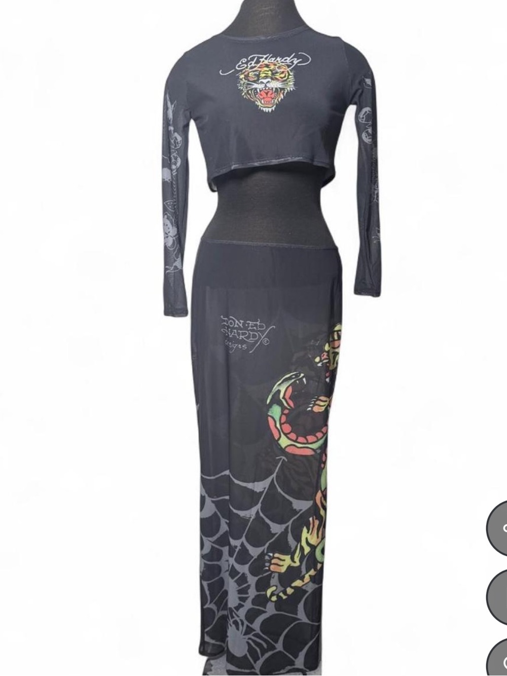 Ed Hardy Black Maxi Skirt with Snake & Web Graphic Swim Cover